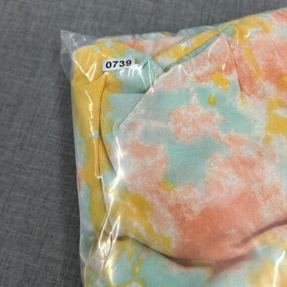 Watercolor Midi Dress Medium Tie Waist Spaghetti Strap Pastel Boho Summer - Picture 11 of 11